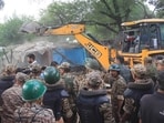 A demolition drive in Ramdarbar, Chandigarh, on Sunday. (Keshav Singh/HT)