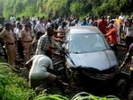 Navi Mumbai, India - Sept. 24, 2026:Honda City Plunges Onto Belapur-Uran Railway Tracks near CBD Belapur Station, local train services disrupted at CBD Belapur in Navi Mumbai, India, on Thursday, September 24, 2026. (Photo by Bachchan Kumar/ Hindustan Times) (Hindustan Times)