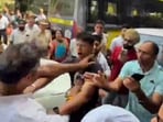 In this screengrab, Delhi PWD Minister Parvesh Verma is seen during an alleged altercation with a man in New Delhi.(@AamAadmiParty/X)
