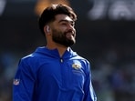 Los Angeles Rams' wide receive Puka Nacua warms up prior to the NFL match between Los Angeles Rams and San Francisco 49ers at Melbourne Cricket Ground (MCG) in Melbourne on September 11.
