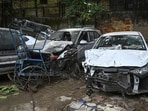 The damaged vehicles that were involved in the accident on Saturday.