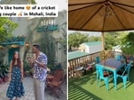 The home is covered in greenery and popping colours, and includes a rooftop seating area. 