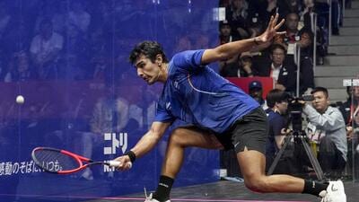 Abhay Singh competes against Malaysia’s Eain Yow Ng during the men's singles final. (PTI) Abhay Singh competes against Malaysia’s Eain Yow Ng during the men's singles final. (PTI)