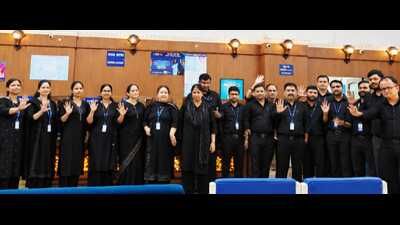 Bank employees in Lucknow wore black ribbons and black clothes on September 27. (Sourced) Bank employees in Lucknow wore black ribbons and black clothes on September 27. (Sourced)