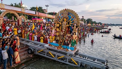 কনভেয়ার বেল্ট ব্যবহার করে দুর্গা প্রতিমা নিরঞ্জন করা হতে পারে। (ছবিটি প্রতীকী, সৌজন্যে ন্যানো ব্যানানা দিয়ে তৈরি) কনভেয়ার বেল্ট ব্যবহার করে দুর্গা প্রতিমা নিরঞ্জন করা হতে পারে। (ছবিটি প্রতীকী, সৌজন্যে ন্যানো ব্যানানা দিয়ে তৈরি)