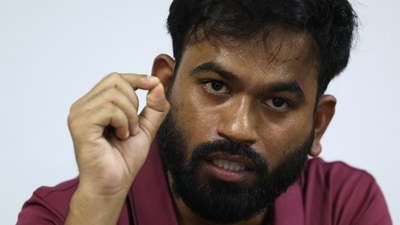 Abhijeet Dipke, head of the Cockroach Janta Party (CJP) speaks during a press conference in New Delhi, India, September 24, 2026. (REUTERS)