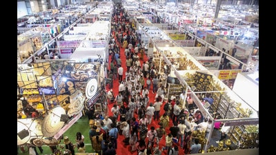 People gather during the fourth edition of the UP International Trade Show in Greater Noida onSunday (PTI) People gather during the fourth edition of the UP International Trade Show in Greater Noida onSunday (PTI)
