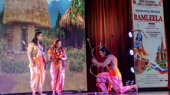 Actors performing Ramleela at the Russian House