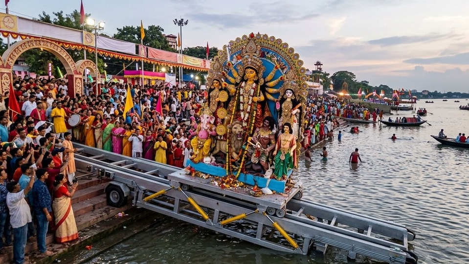 কনভেয়ার বেল্ট ব্যবহার করে দুর্গা প্রতিমা নিরঞ্জন করা হতে পারে। (ছবিটি প্রতীকী, সৌজন্যে ন্যানো ব্যানানা দিয়ে তৈরি)