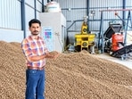 Entrepreneur Sandeep Dhillon at his unit, which converts paddy residue into pellets used by thermal plants for co-firing, in Kot Fatta, Bathinda on Sunday. (Sanjeev Kumar/HT)