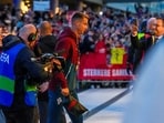 Portugal's Cristiano Ronaldo arrives at the stadium ahead of the match