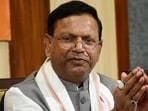 UP BJP president Pankaj Chaudhary addresses media persons at the party office in Lucknow on Sunday. (HT)