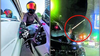 (First from left) The widely shared September 14 road-rage incident on Golf Course Road, in which Shivani “Sia” Chauhan was injured; and another road-rage incident on the road on August 25, in which an SUV attacked a mother-daughter duo’s car. (@rebelwheels_sia_/Instagram; sourced)