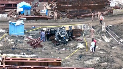 Police said the BMW appeared to have been travelling at around 120 kmph on the main carriageway. (ANI Video Grab) Police said the BMW appeared to have been travelling at around 120 kmph on the main carriageway. (ANI Video Grab)