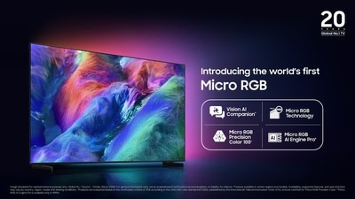 Samsung’s Micro RGB R95H is all about finer colour control, AI processing and seriously smooth motion. (Samsung)