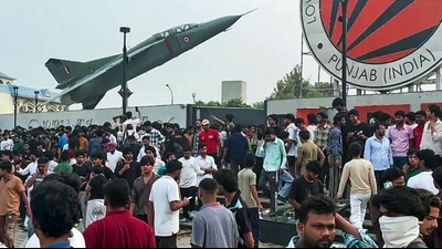 Students hold a protest at Lovely Professional University (LPU), in Jalandhar on Sunday. (ANI Video Grab) Students hold a protest at Lovely Professional University (LPU), in Jalandhar on Sunday. (ANI Video Grab)
