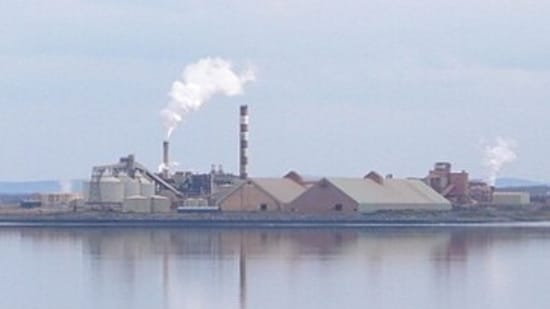The Aughinish Alumina refinery in County Limerick, Ireland, seen across the River Shannon from County Clare.

