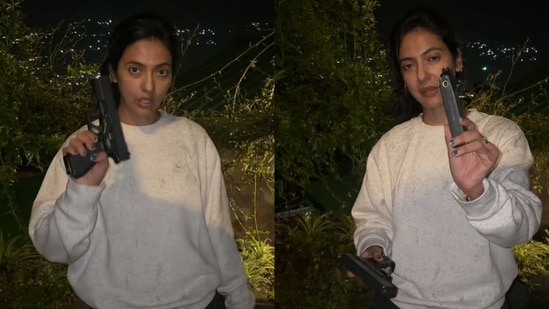 Khushboo Patani shares video explaining the use of air pistol.