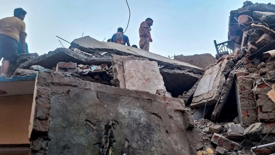 The explosion brought down the two-storey building, trapping family members under debris and affecting several nearby houses, the SP said.