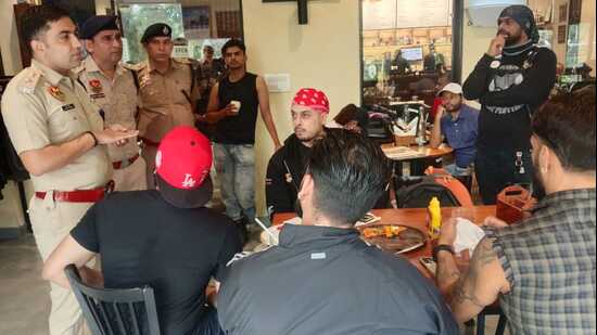 The meeting involved riders who regularly gather at Gwal Pahari, with officers stressing safe riding and compliance with traffic rules. (HT)