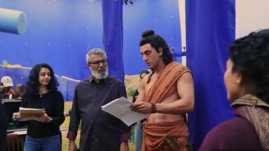 Ranbir Kapoor on the set of Ramayana, with director Nitesh Tiwari.