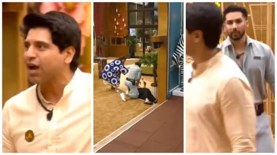 Screen grabs of the moment Shehzad Poonawalla was charged at by Siwet Tomar on Rise & Fall