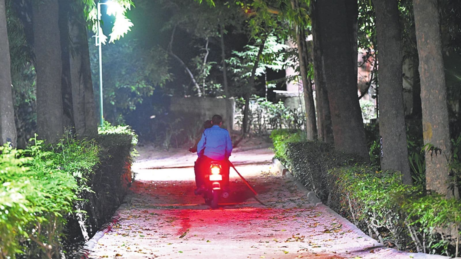 Security guards seen patrolling at Arun Jaitley Park in Siri Fort. (ARVIND YADAV/HT) Security guards seen patrolling at Arun Jaitley Park in Siri Fort. (ARVIND YADAV/HT)