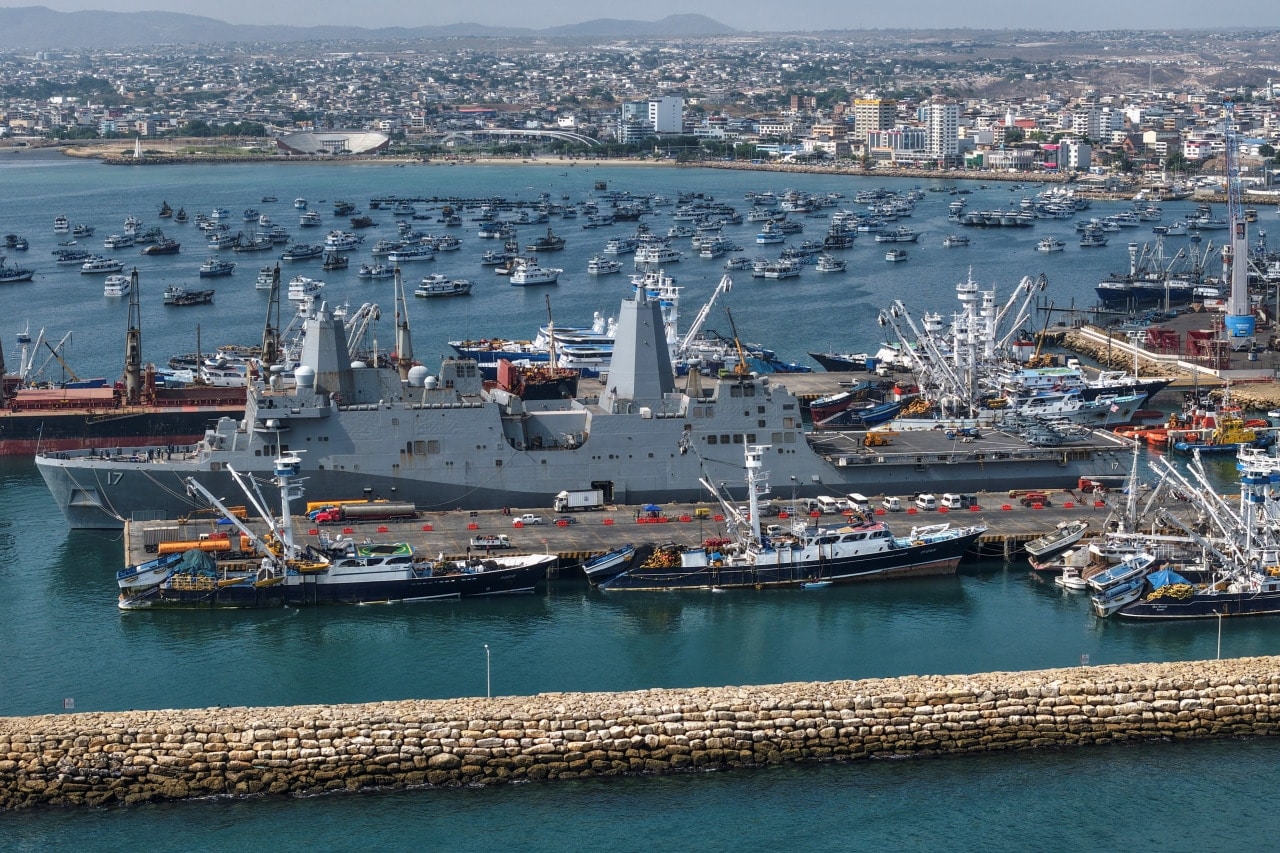 The U.S. Navy amphibious transport dock&nbsp;at Port Manta in Ecuador in August.