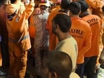 Rescue team present at the site where a three-year-old fell into a borewell at Sihi Village, in Faridabad. 