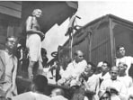 Mahatma Gandhi addressing a crowd - HT Photo.