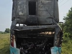 Nine passengers died after the Bihar-registered sleeper bus caught fire near Jewar. Police are weighing goods and examining whether extra load caused the blaze. (HT)