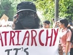 The march began at Miranda House and culminated at a large gathering near the Swami Vivekananda statue at the centre of the Faculty of Arts (Sonu Mehta/HT Photo)
