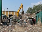 The material recovery facility at the garbage collection point in Beriwala Bagh process waste without sorting, seen last week. (Parveen Kumar/Hindustan Times)