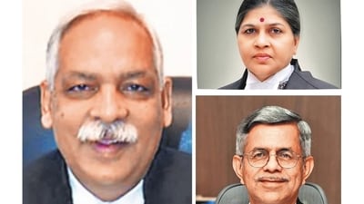 High Court Chief Justice Devendra Kumar Upadhyaya (left), Gujarat High Court Chief Justice Sunita Agarwal (top) and Telangana High Court Chief Justice Aparesh Kumar Singh. (HT PRINT) High Court Chief Justice Devendra Kumar Upadhyaya (left), Gujarat High Court Chief Justice Sunita Agarwal (top) and Telangana High Court Chief Justice Aparesh Kumar Singh. (HT PRINT)