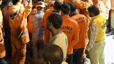 Rescue team present at the site where a three-year-old fell into a borewell at Sihi Village, in Faridabad. (File Photo/ANI)