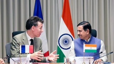 New Delhi, Sep 28 (ANI): Union Education Minister Pralhad Joshi meets France Higher Education Minister Philippe Baptiste, in New Delhi on Monday. (@JoshiPralhad X/ANI Photo) (@JoshiPralhad X) New Delhi, Sep 28 (ANI): Union Education Minister Pralhad Joshi meets France Higher Education Minister Philippe Baptiste, in New Delhi on Monday. (@JoshiPralhad X/ANI Photo) (@JoshiPralhad X)