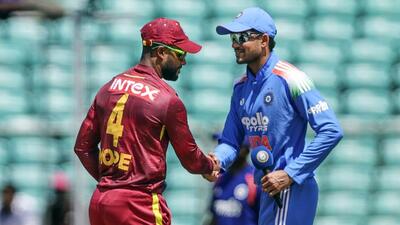 India's Captain Shubman Gill shakes hands with West Indies Captain Shai Hope before the start of the 1st ODI match between West Indies and India at the Greenfield International Stadium, in Thiruvananthapuram. (ANI Photo) India's Captain Shubman Gill shakes hands with West Indies Captain Shai Hope before the start of the 1st ODI match between West Indies and India at the Greenfield International Stadium, in Thiruvananthapuram. (ANI Photo)