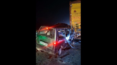 Preliminary information suggests the driver received a call on his mobile phone and was attending it when he lost control of the vehicle. (Sakib Ali/HT Photo)