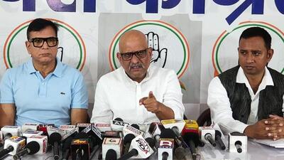 UP Congress president Ajay Rai and others during the press conference on Tuesday. (Sourced)