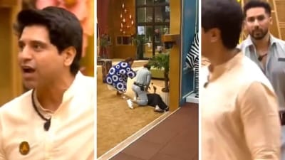 Screen grabs of the moment Shehzad Poonawalla was charged at by Siwet Tomar on Rise & Fall Screen grabs of the moment Shehzad Poonawalla was charged at by Siwet Tomar on Rise & Fall