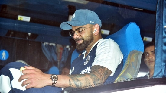 India's Virat Kohli inside the bus at Lokpriya Gopinath Bordoloi International Airport ahead of the team's 2nd ODI against West Indies, in Guwahati