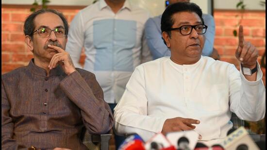 Mumbai, India. Sep 29, 2026 - Maharashtra Nav Nirman Sena (MNS) chief Raj Thackeray and Shiv Sena (UBT) Chief Uddhav Thackeray announced a joint protest against Chief Election Commissioner Gyanesh Kumar and the Special Intensive Revision (SIR) on October 04, 2026, from Byculla, Richardson & Cruddas Company to the BMC head office. The announcement was made during the joint Press Conference at Raj Thackeray`s residence, Shivtirth. Mumbai, India. Sep 29, 2026. (Photo by Raju Shinde/HT Photo)