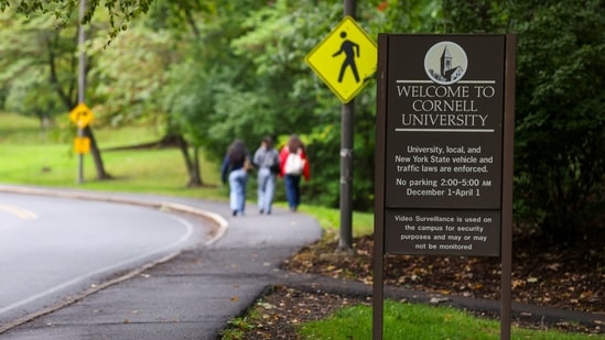 Students walk through Cornell University in Ithaca, New York, US, September 29.