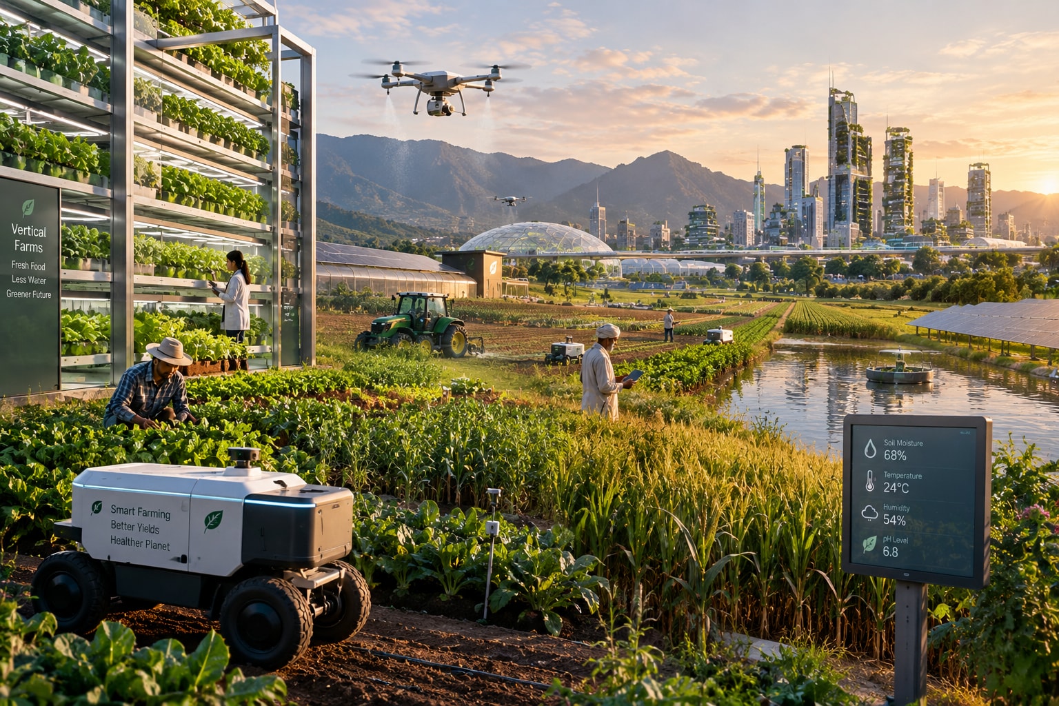 A future farming setup imagined by ChatGPT. (Representational image created using AI.) A future farming setup imagined by ChatGPT. (Representational image created using AI.)