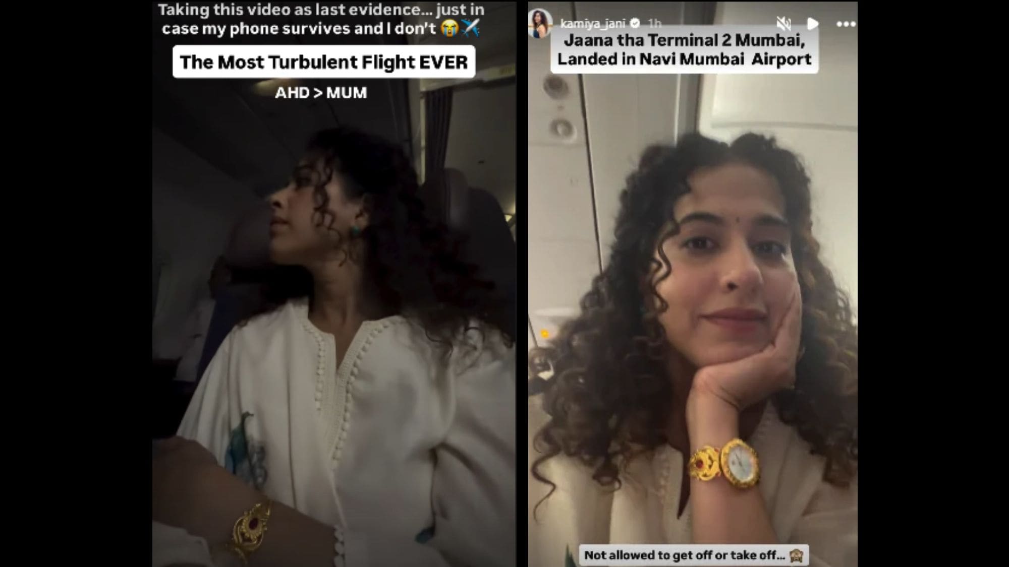 Kamiya shared a video showing the aircraft shaking during the flight. (Instagram/@kamiya_jani) Kamiya shared a video showing the aircraft shaking during the flight. (Instagram/@kamiya_jani)
