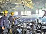 A fire broke out in a sixth-floor office at the Bank of India building on crowded Laxmi Road on Tuesday. (HT)