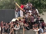 Students held a protest at Lovely Professional University in Jalandhar on Sunday.