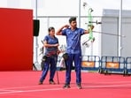 India's Sahil Jadhav in action during the mixed compound archery final against South Korea at the Aichi-Nagoya Asian Games 2026, in Nagoya