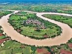 Beed, India. Sep 28, 2025 - An aerial view of Sandas Chincholi village in Beed district. In the last six days, people have been stranded in Sandas Chicholi village in Majalgaon Taluka in Beed district due to heavy rain and flooding surrounding the village. Severe rainfall has caused flooding in Maharashtra’s Marathwada region, resulting in two fatalities and the evacuation of over 11,500 residents. Beed, India. Sep 28, 2025. (Photo by Raju Shinde/HT Photo) (Raju Shinde)