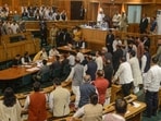 Jammu and Kashmir assembly Speaker Abdul Rahim Rather conducts the proceedings during the ongoing Autumn Session of the assembly, in Srinagar on Tuesday. (ANI)